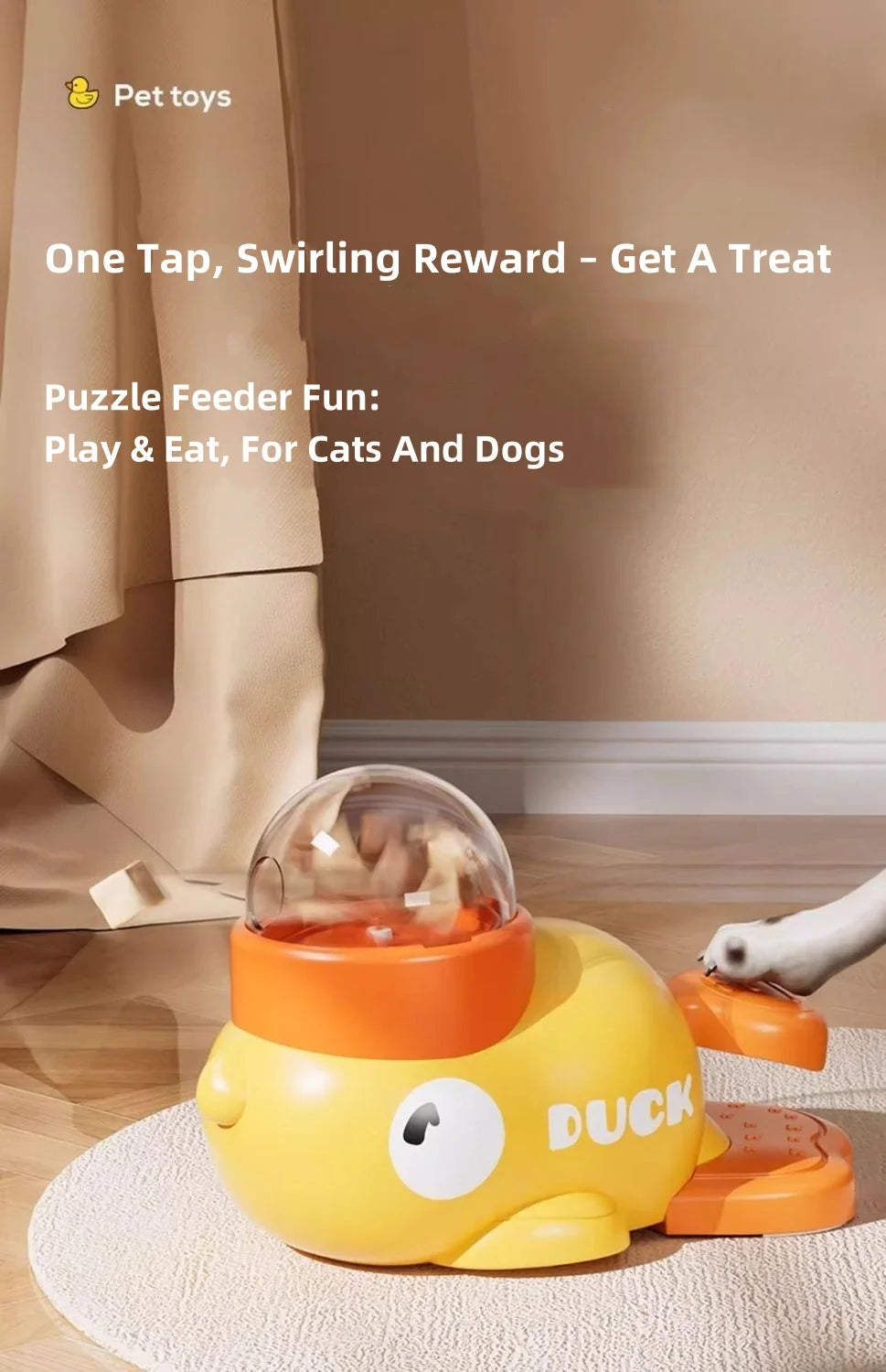 Cat Teaser Stick & Treat Dispenser Toy | Freeze-Dried Duck Launcher for Kittens