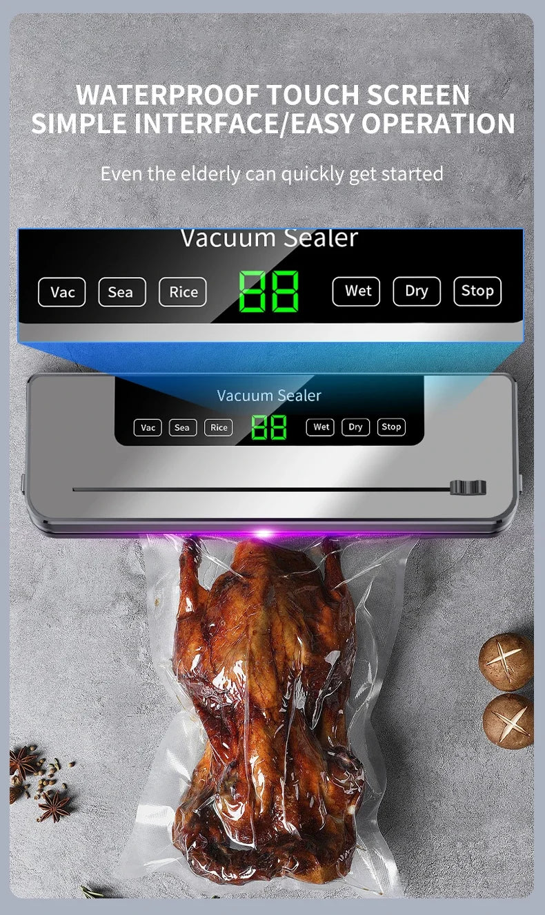 Food Vacuum Sealer Machine with UV & Built-in Cutter | Dry & Wet Kitchen Food Storage