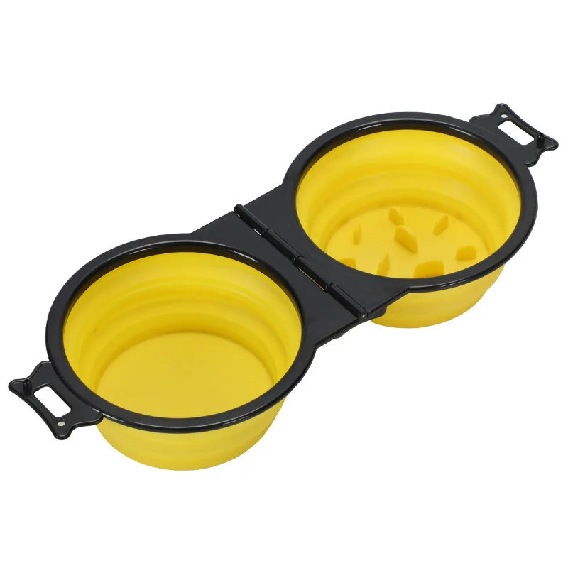 Foldable 2-in-1 Dog Dual Bowl | Portable Outdoor Travel Food & Water Feeder