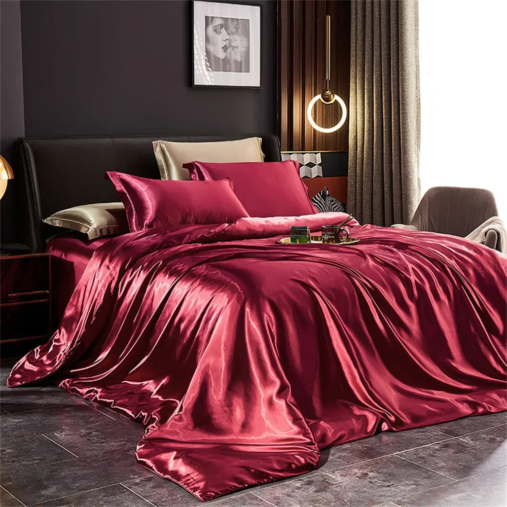 Luxury Satin Silk Bedding Set | Duvet Cover, Sheet & Pillowcases King Queen Twin