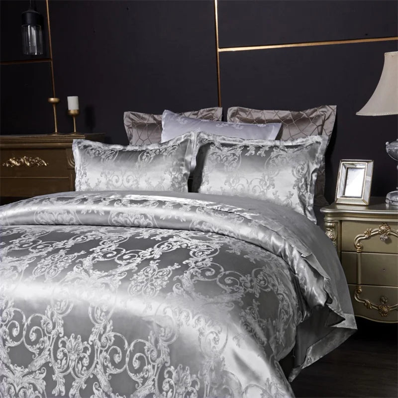 Luxury Satin Jacquard Duvet Cover Set | European Wedding Bedding King Queen Size