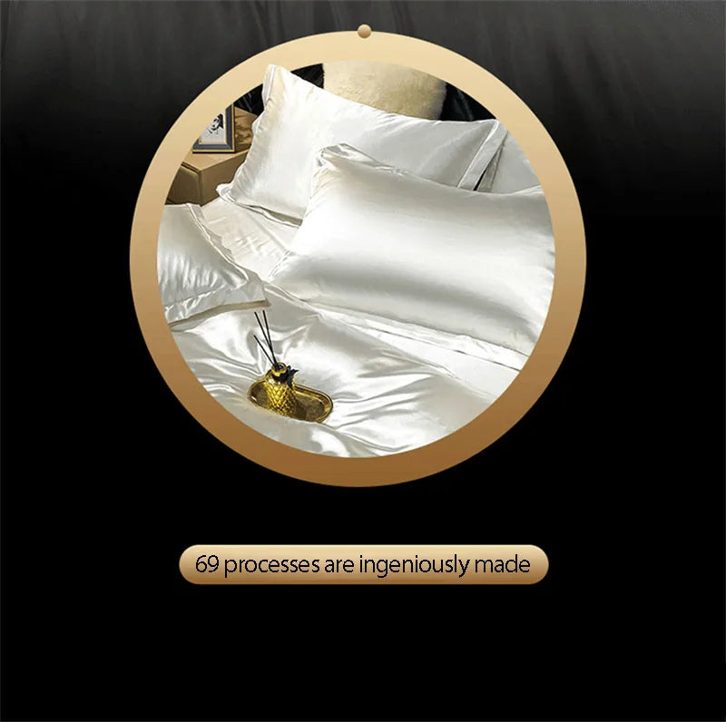 Natural Mulberry Silk Bedding Set | Luxury Satin Duvet Cover & Sheets King Queen