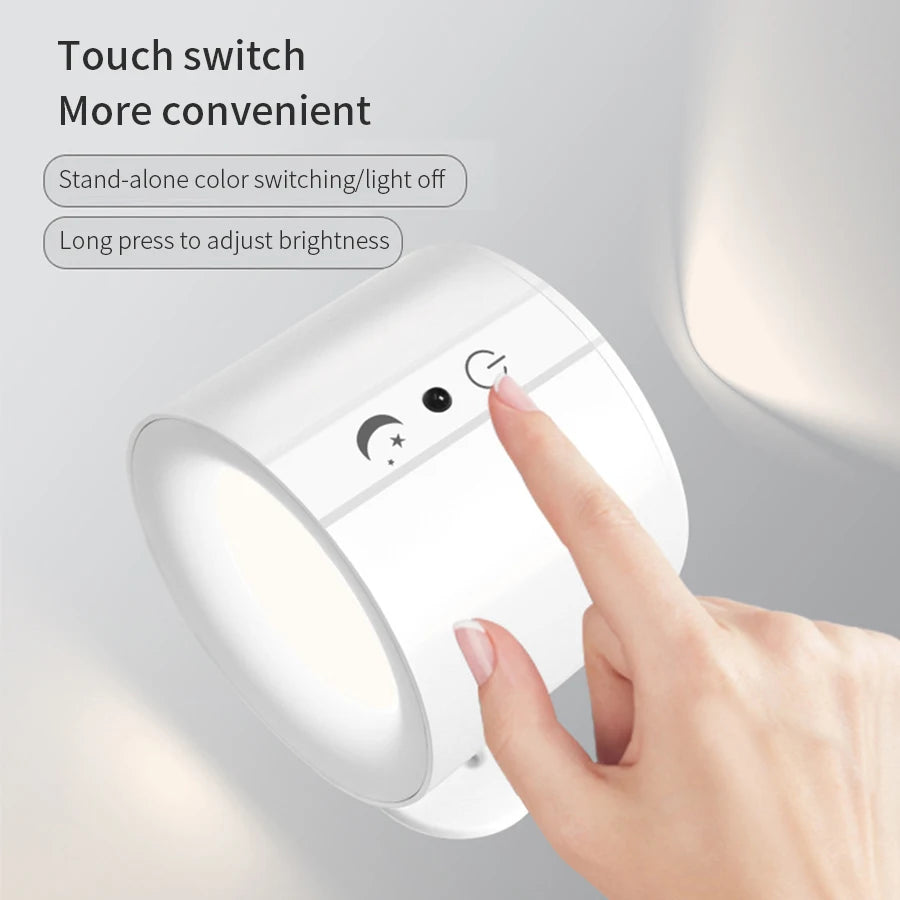 Touch Control LED Wall Sconce | 360° Rotatable Double Head 3-Color Bedroom Light