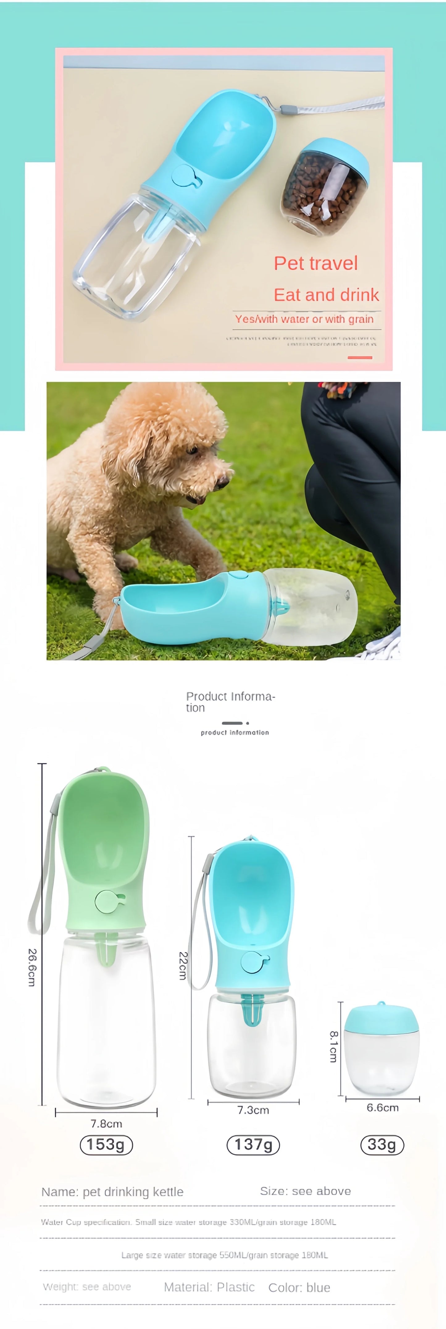 Portable Dog Water Bottle & Food Container | Travel Feeder Bowl for Pets