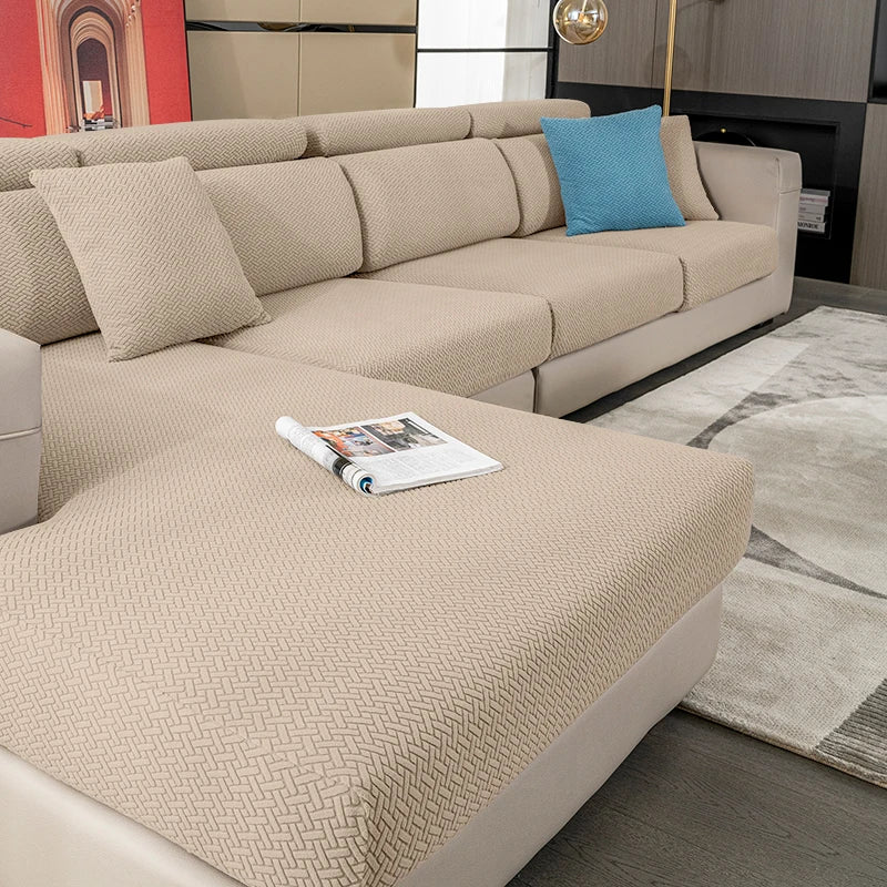 Jacquard Elastic Sofa Slipcover | Twill Pattern Furniture Protector for Living Room