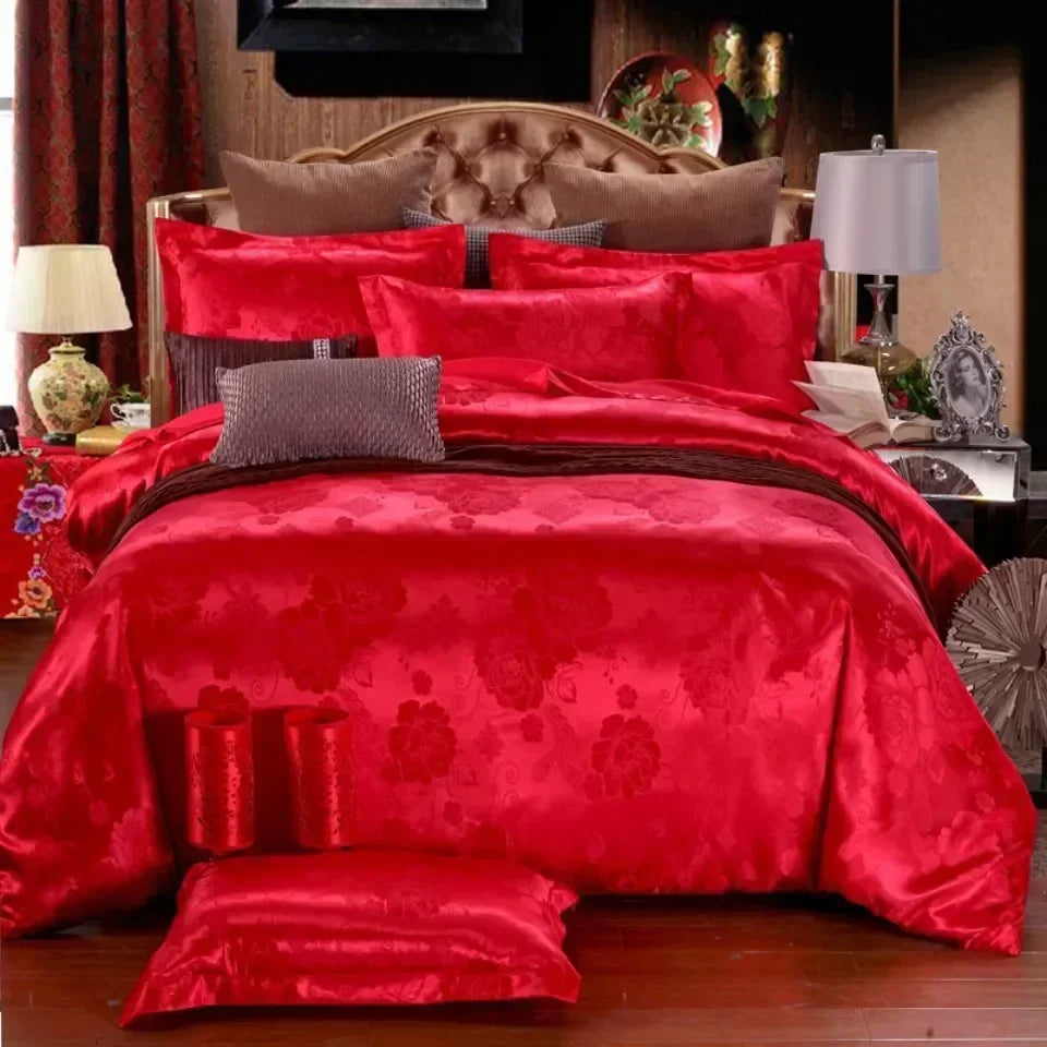 Luxury Satin Jacquard Duvet Cover Set | European Wedding Bedding King Queen Size