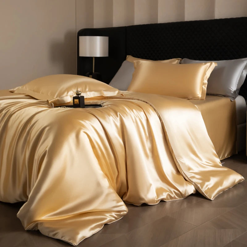 Silk Rayon Luxury Bedding Set | Duvet Cover, Fitted Sheet & Pillowcases King Queen Twin