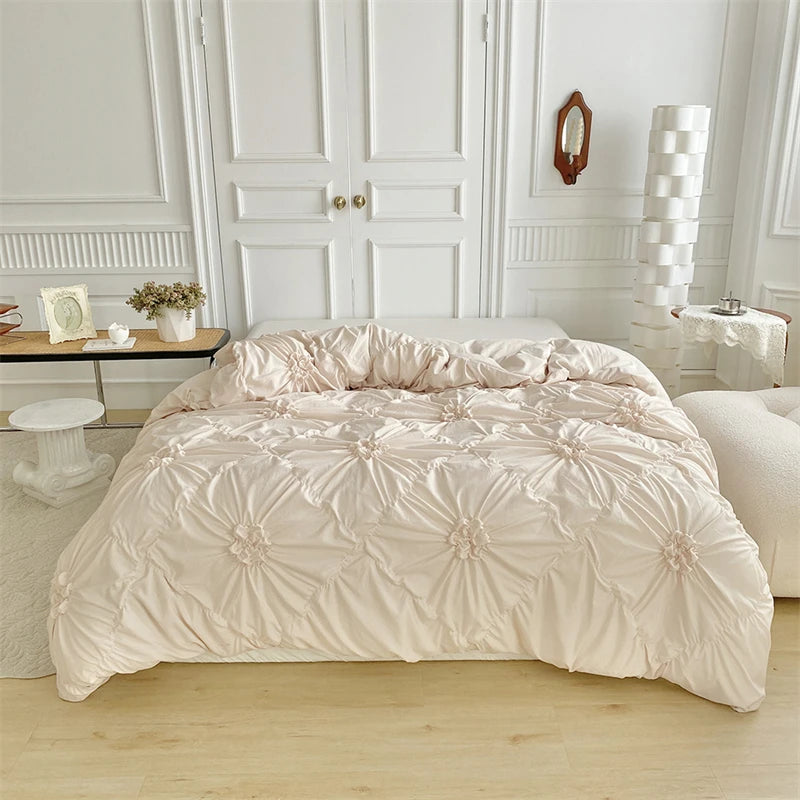 3D Twist Flower Pinch Pleated Bedding Set | Luxury Duvet Cover Queen & Double Size