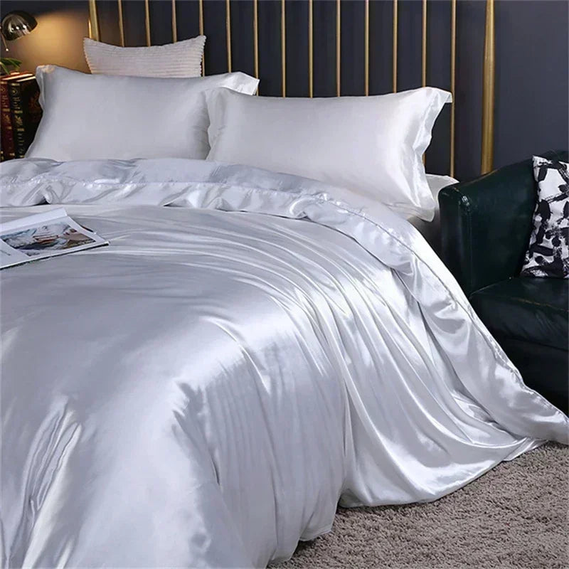 Natural Mulberry Silk Bedding Set | Luxury Satin Duvet Cover & Sheets King Queen