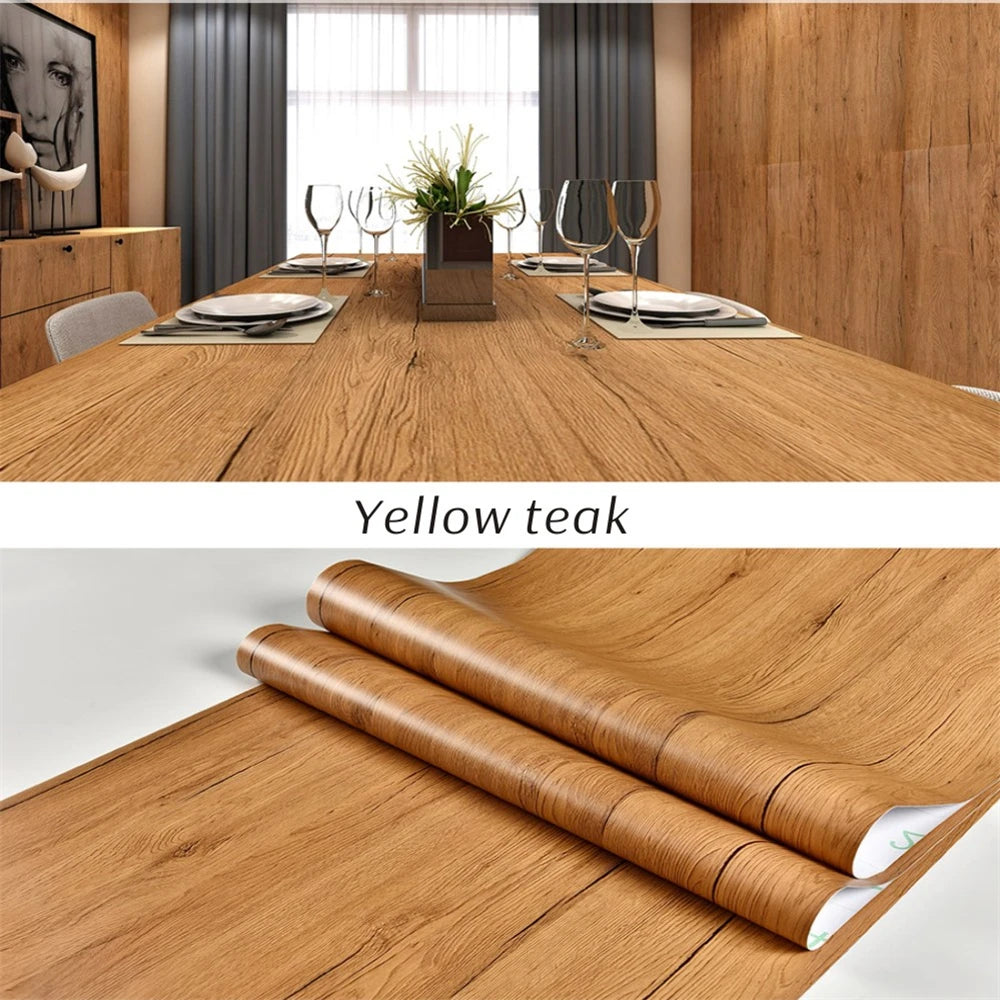 PVC Self-Adhesive Waterproof Wallpaper Roll | Wood Grain Vinyl Sticker for Home Decor