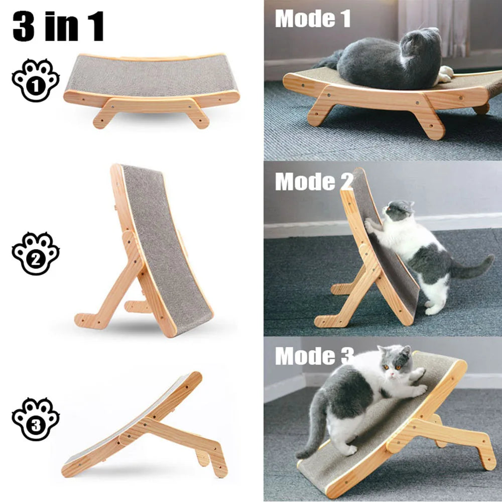 3-in-1 Wood Cat Scratch Board Bed | Vertical Nail Grinding Scraper Mat