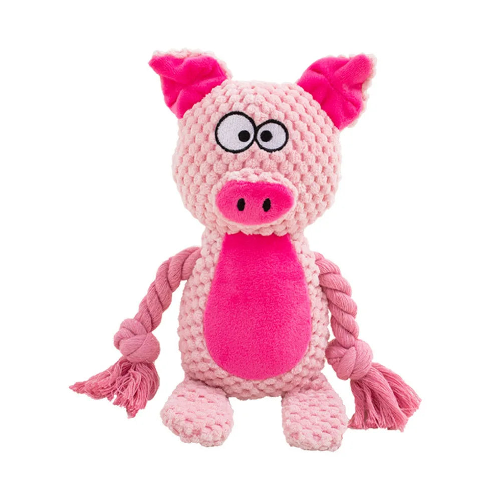 Squeaky Plush Dog Chew Toy | Crinkle & Cotton Rope Interactive Puppy Toy