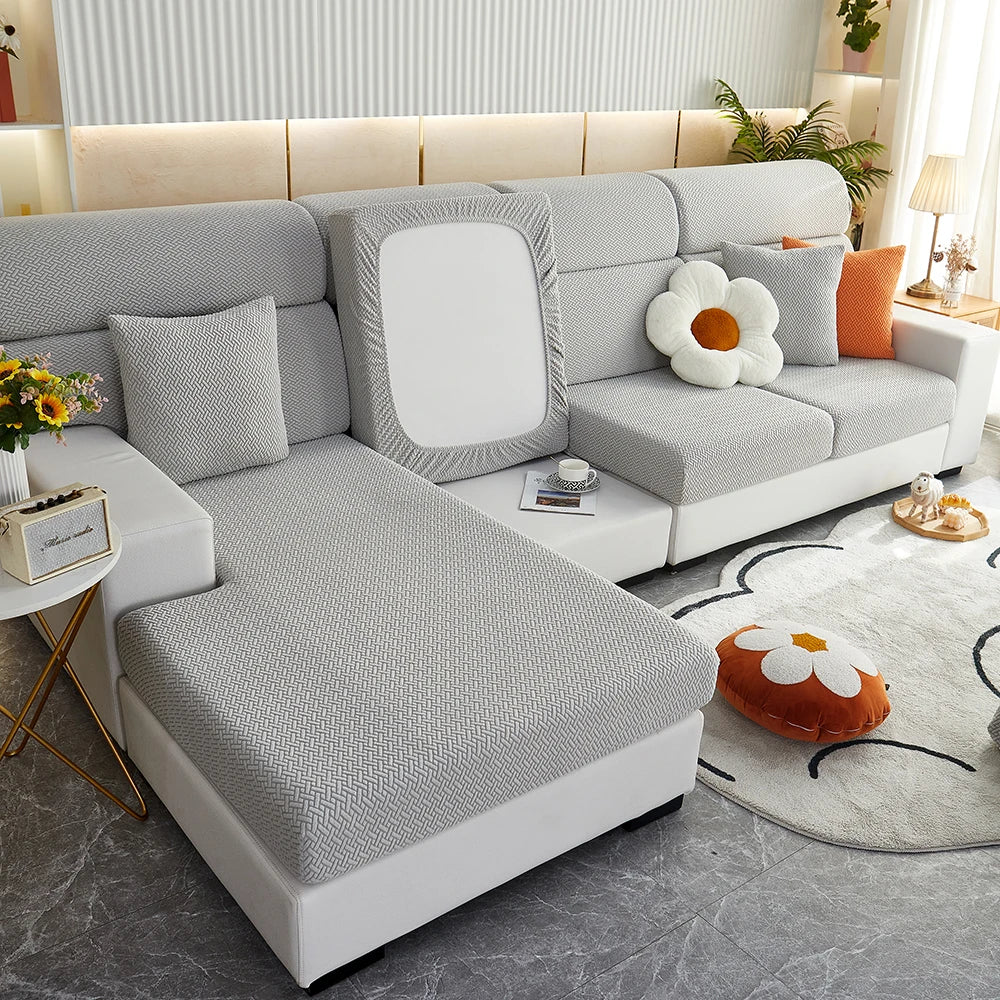 Jacquard Elastic Sofa Slipcover | Twill Pattern Furniture Protector for Living Room