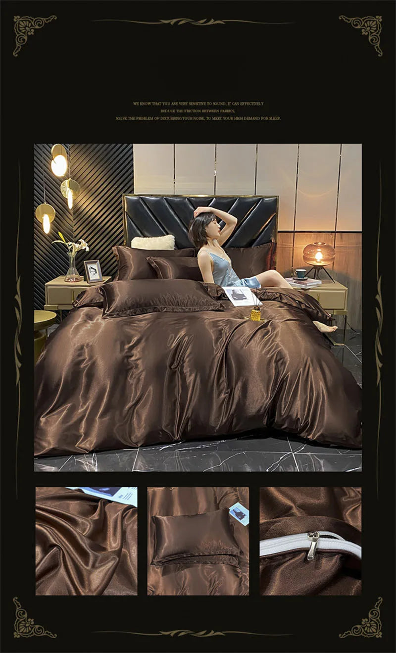Natural Mulberry Silk Bedding Set | Luxury Satin Duvet Cover & Sheets King Queen