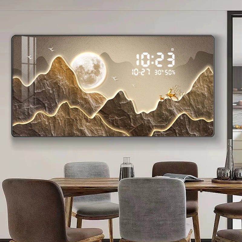 Modern Luxury Digital Wall Clock | Silent Perpetual Calendar for Living & Dining Room