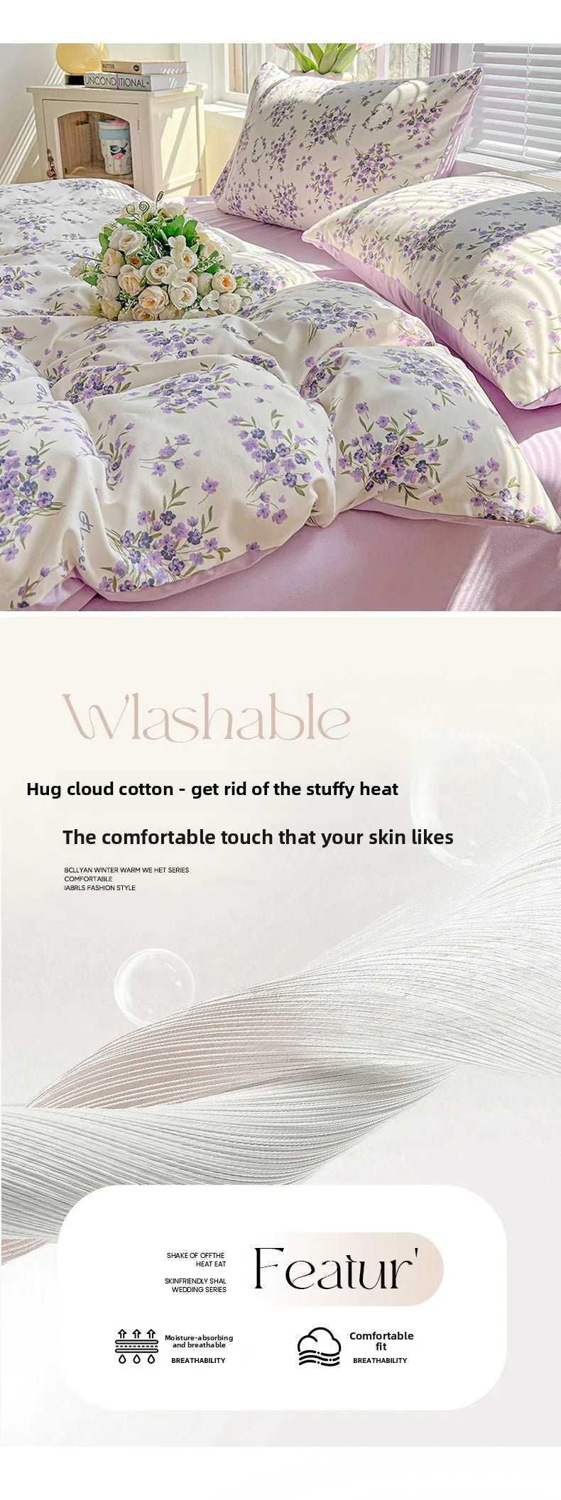 Washed Cotton Korean Floral Duvet Cover | Skin-Friendly Double Yarn Quilt Bedding