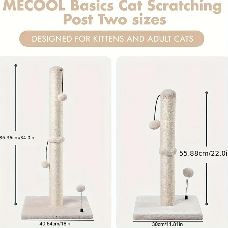 34-Inch Sisal Cat Scratching Post | Indoor Tree with Hanging Ball for Adult Cats