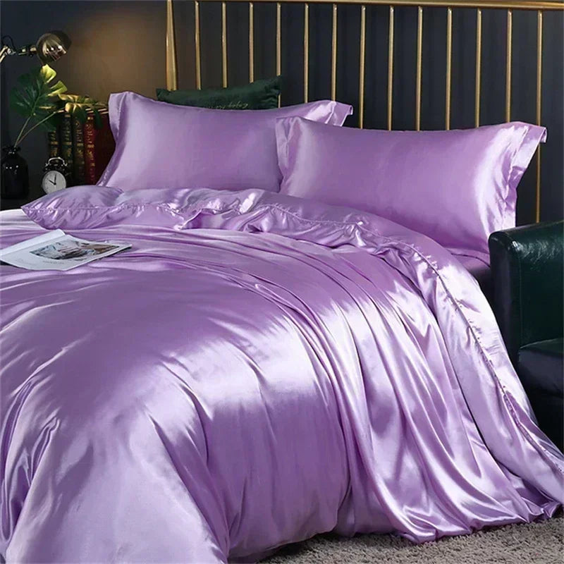 Natural Mulberry Silk Bedding Set | Luxury Satin Duvet Cover & Sheets King Queen