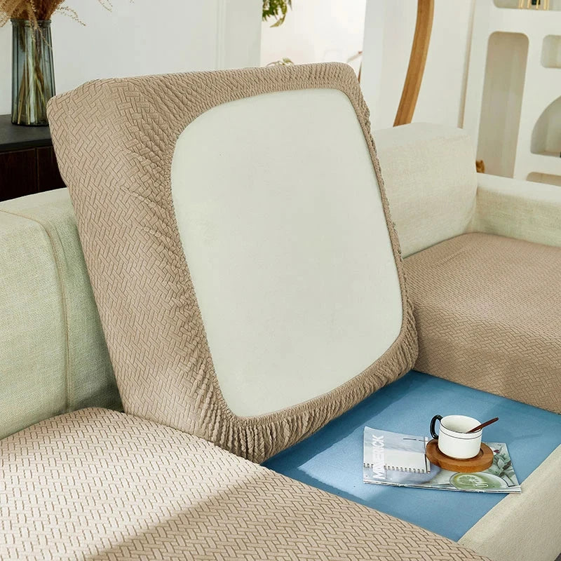 Jacquard Elastic Sofa Slipcover | Twill Pattern Furniture Protector for Living Room