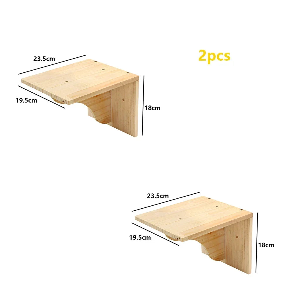 Wall Mounted Wooden Cat Climbing Shelf & Bridge | Safety Net Steps for Cats & Kittens
