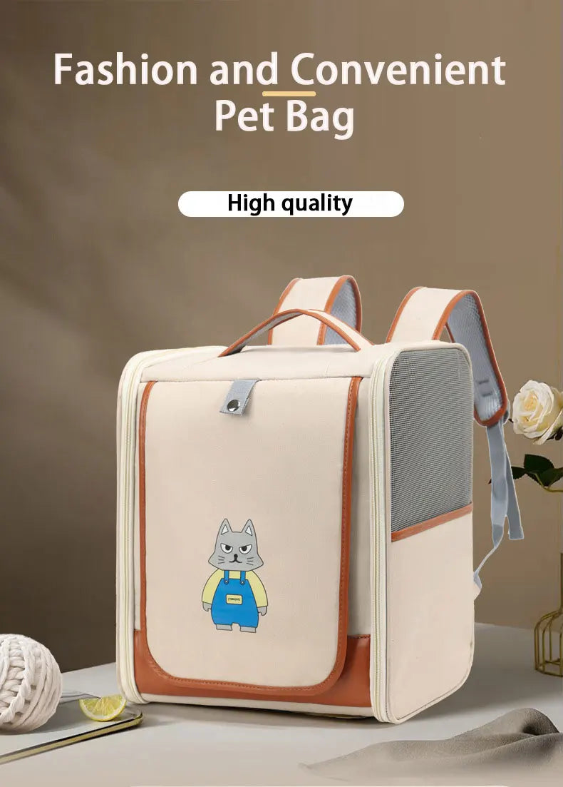 Fashionable Pet Backpack Carrier | Spacious & Breathable Bag for Cats & Dogs