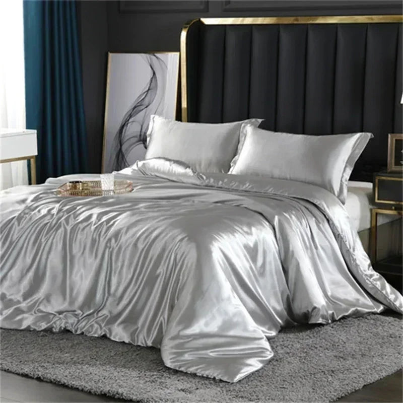Natural Mulberry Silk Bedding Set | Luxury Satin Duvet Cover & Sheets King Queen
