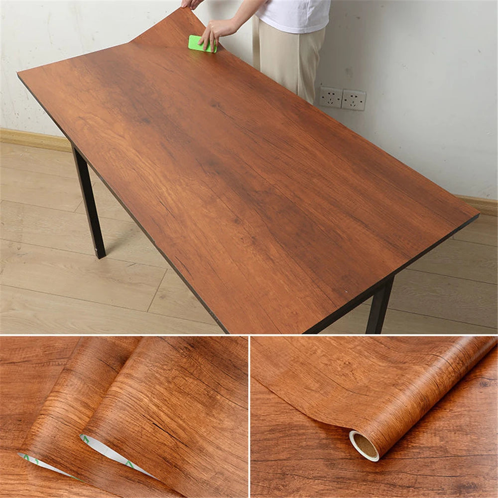 PVC Self-Adhesive Waterproof Wallpaper Roll | Wood Grain Vinyl Sticker for Home Decor