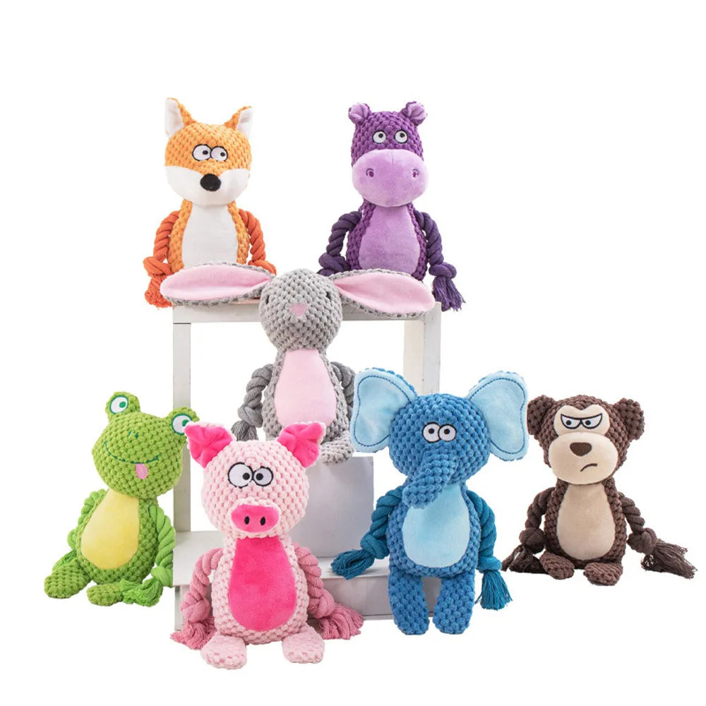 Squeaky Plush Dog Chew Toy | Crinkle & Cotton Rope Interactive Puppy Toy