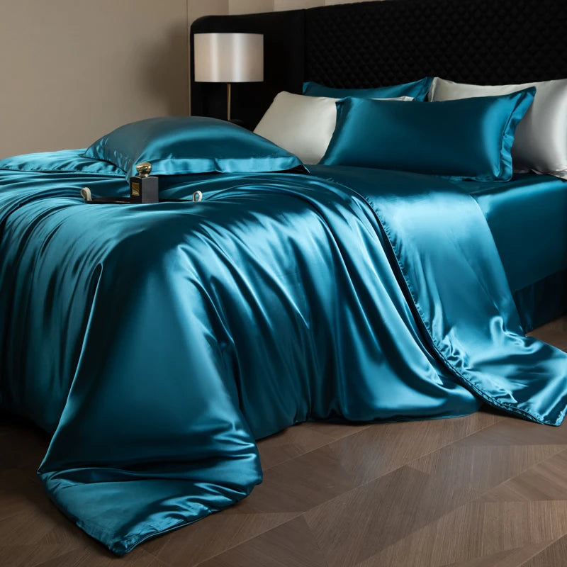 Silk Rayon Luxury Bedding Set | Duvet Cover, Fitted Sheet & Pillowcases King Queen Twin