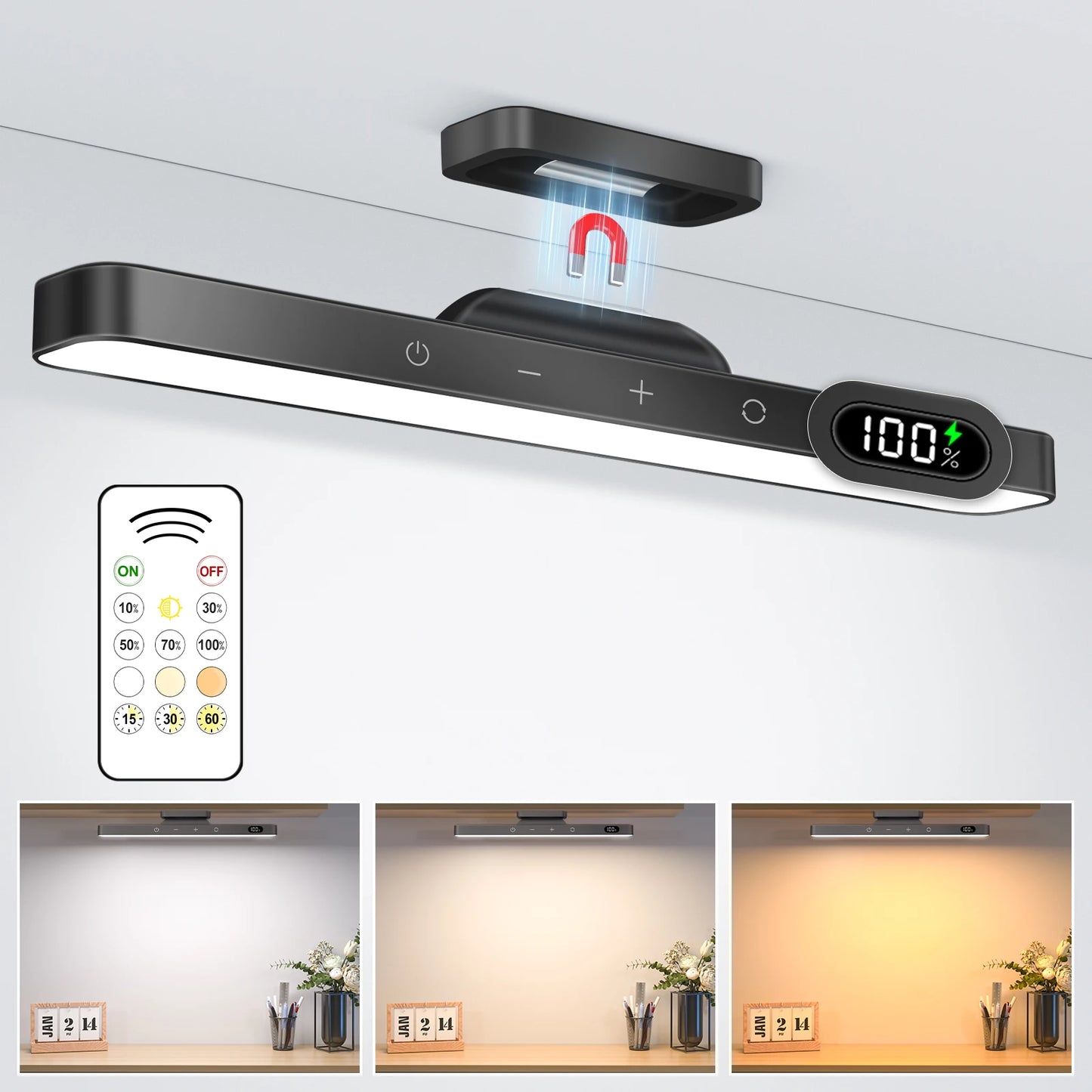 5W Dimmable 3-Color Rechargeable Makeup Night Light | Under Cabinet Closet & Desk Lamp