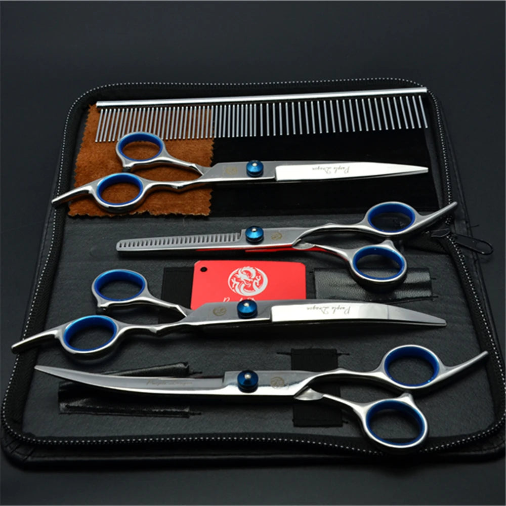 Stainless Steel Dog Grooming Scissors Set | Cutting, Thinning & Curved Shears