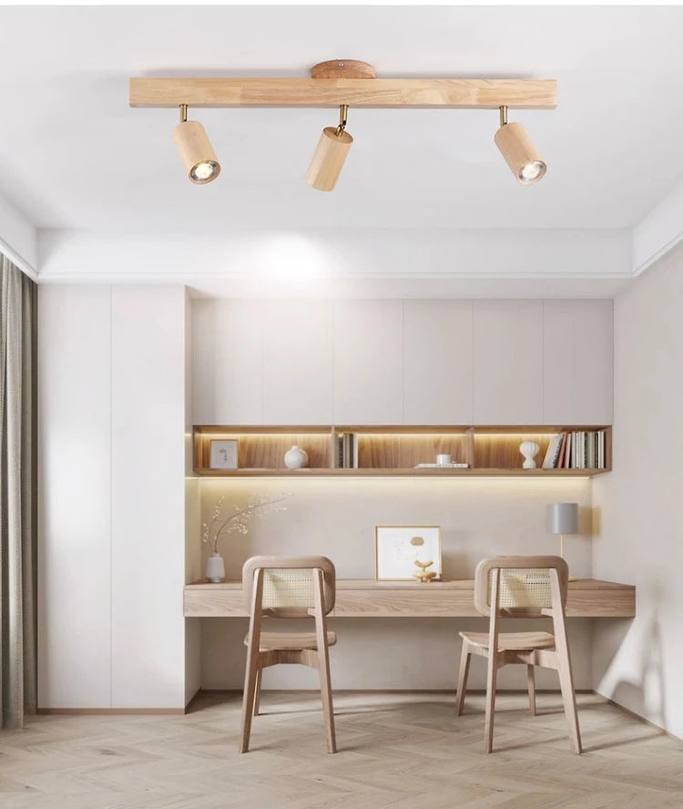 Japanese Wood Chandelier Spotlight | Adjustable Indoor Hallway & Living Room Light