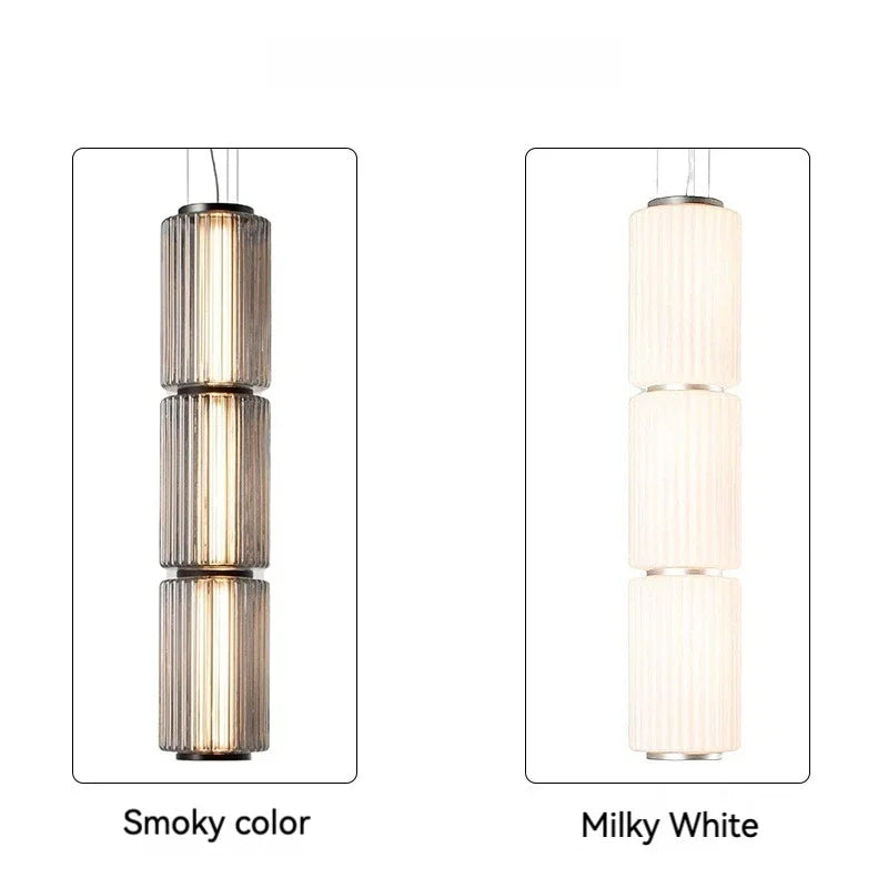 Nordic LED Pendant Light Smoke Gray Glass | Long Stripe Hanging Lamp for Dining Room