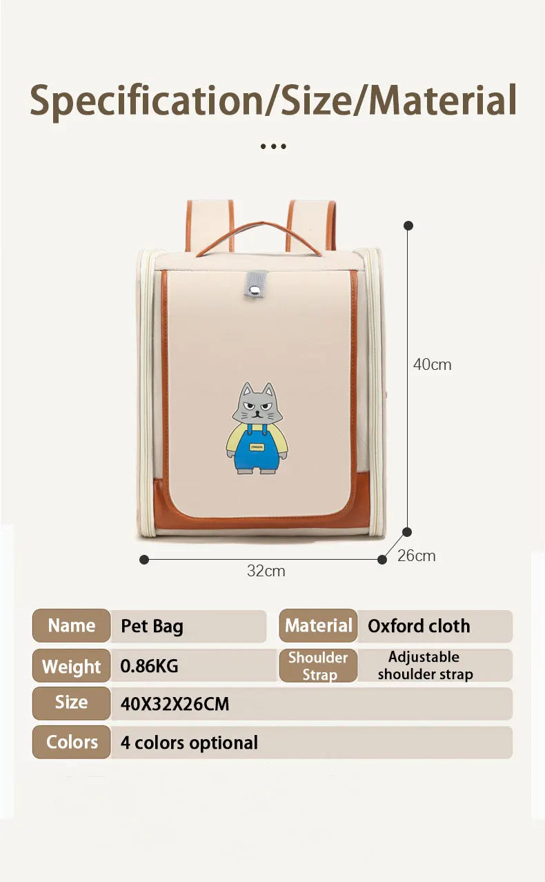 Fashionable Pet Backpack Carrier | Spacious & Breathable Bag for Cats & Dogs