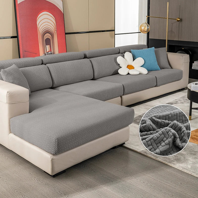 Jacquard Elastic Sofa Slipcover | Twill Pattern Furniture Protector for Living Room