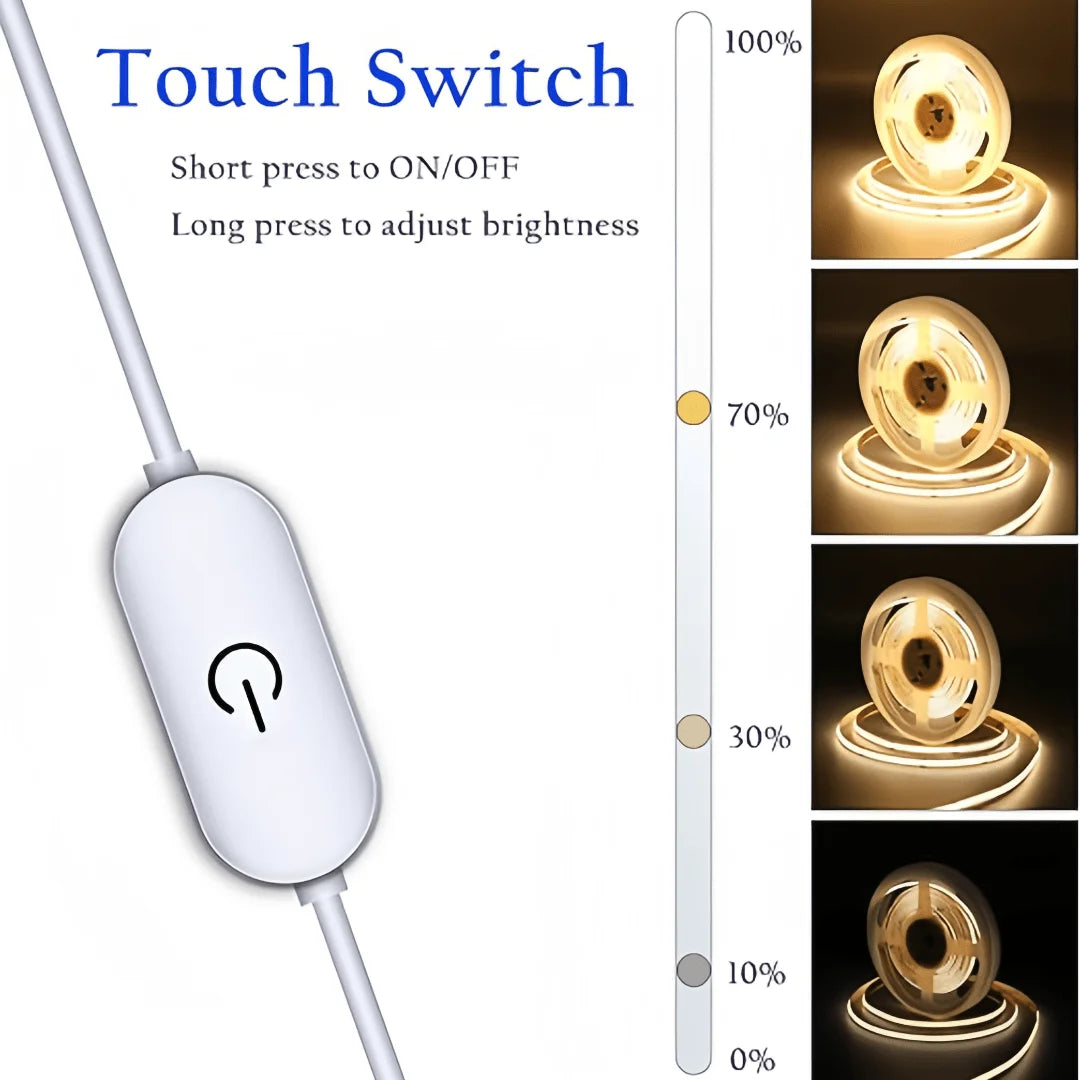 USB LED COB Light Strip with Touch Dimmer | Flexible Indoor TV & Wall Backlight