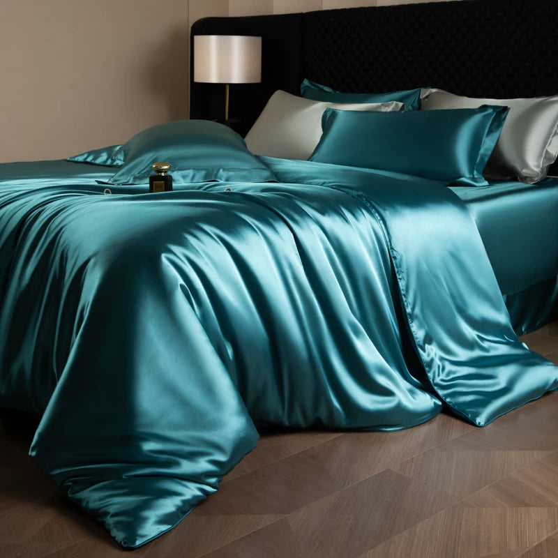 Silk Rayon Luxury Bedding Set | Duvet Cover, Fitted Sheet & Pillowcases King Queen Twin