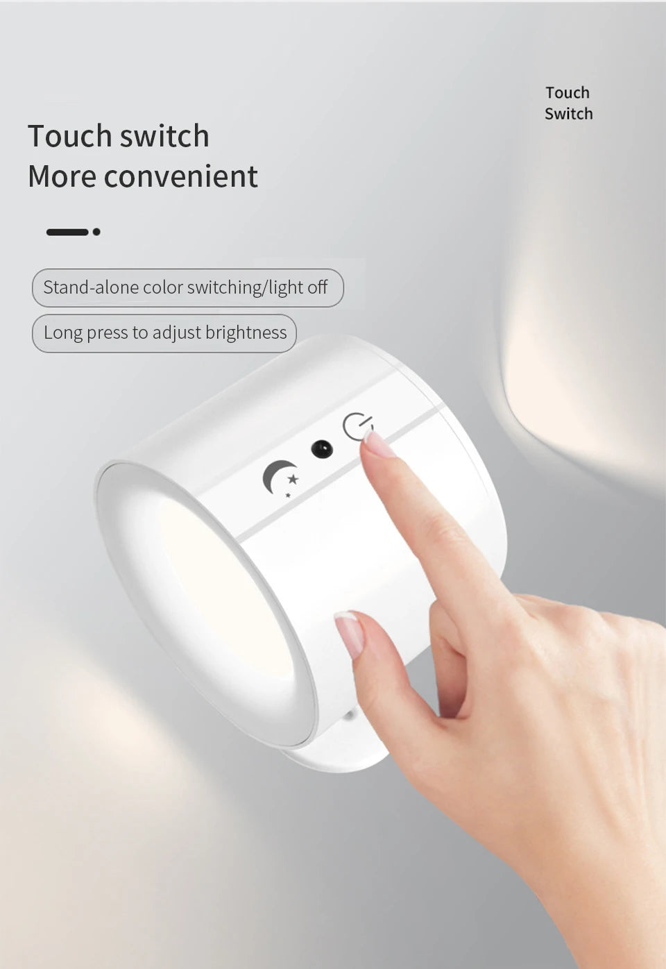 Touch Control LED Wall Sconce | 360° Rotatable Double Head 3-Color Bedroom Light