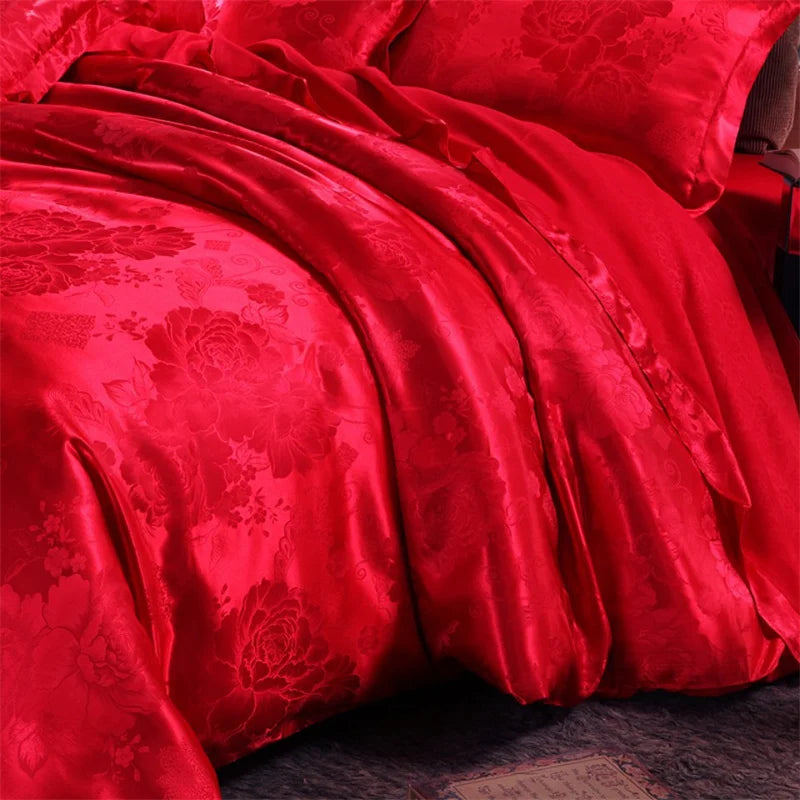 Luxury Satin Jacquard Duvet Cover Set | European Wedding Bedding King Queen Size