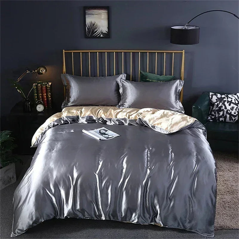 Natural Mulberry Silk Bedding Set | Luxury Satin Duvet Cover & Sheets King Queen