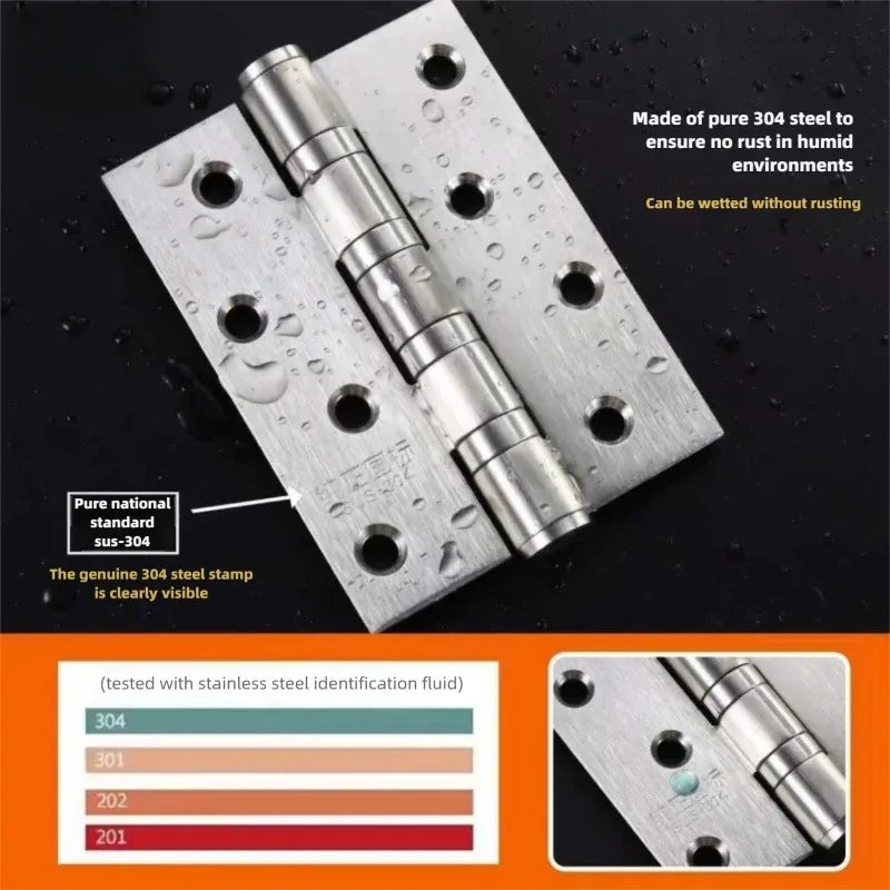 Stainless Steel Silent Door Hinge 4-Inch | Heavy Duty 3mm Thick Bearing Furniture Hardware