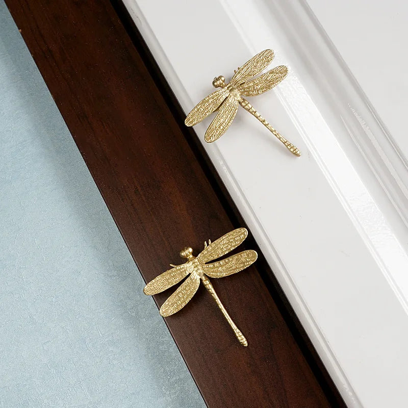 Nordic Gold Dragonfly Brass Cabinet Pull | Luxury Single Hole Kitchen Drawer Handle