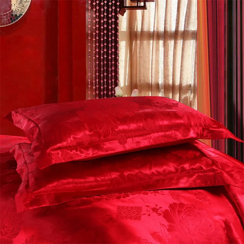 Luxury Satin Jacquard Duvet Cover Set | European Wedding Bedding King Queen Size