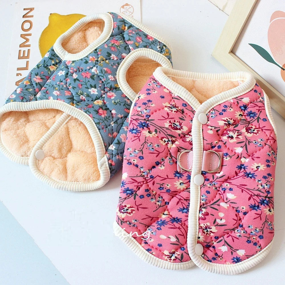Floral Fleece Dog Vest Jacket | Luxury Winter Coat for Small Dogs