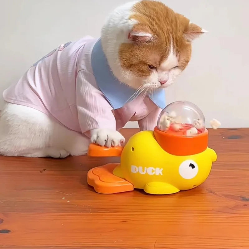 Cat Teaser Stick & Treat Dispenser Toy | Freeze-Dried Duck Launcher for Kittens