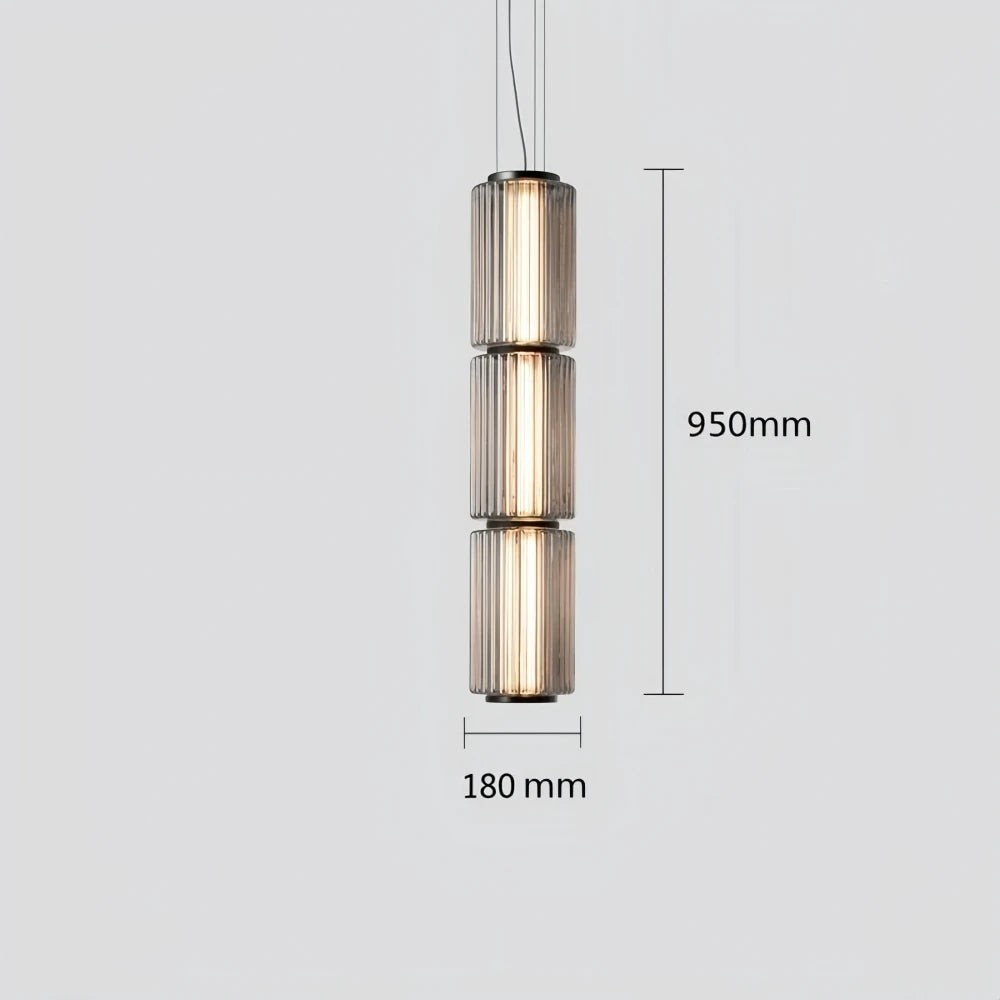 Nordic LED Pendant Light Smoke Gray Glass | Long Stripe Hanging Lamp for Dining Room