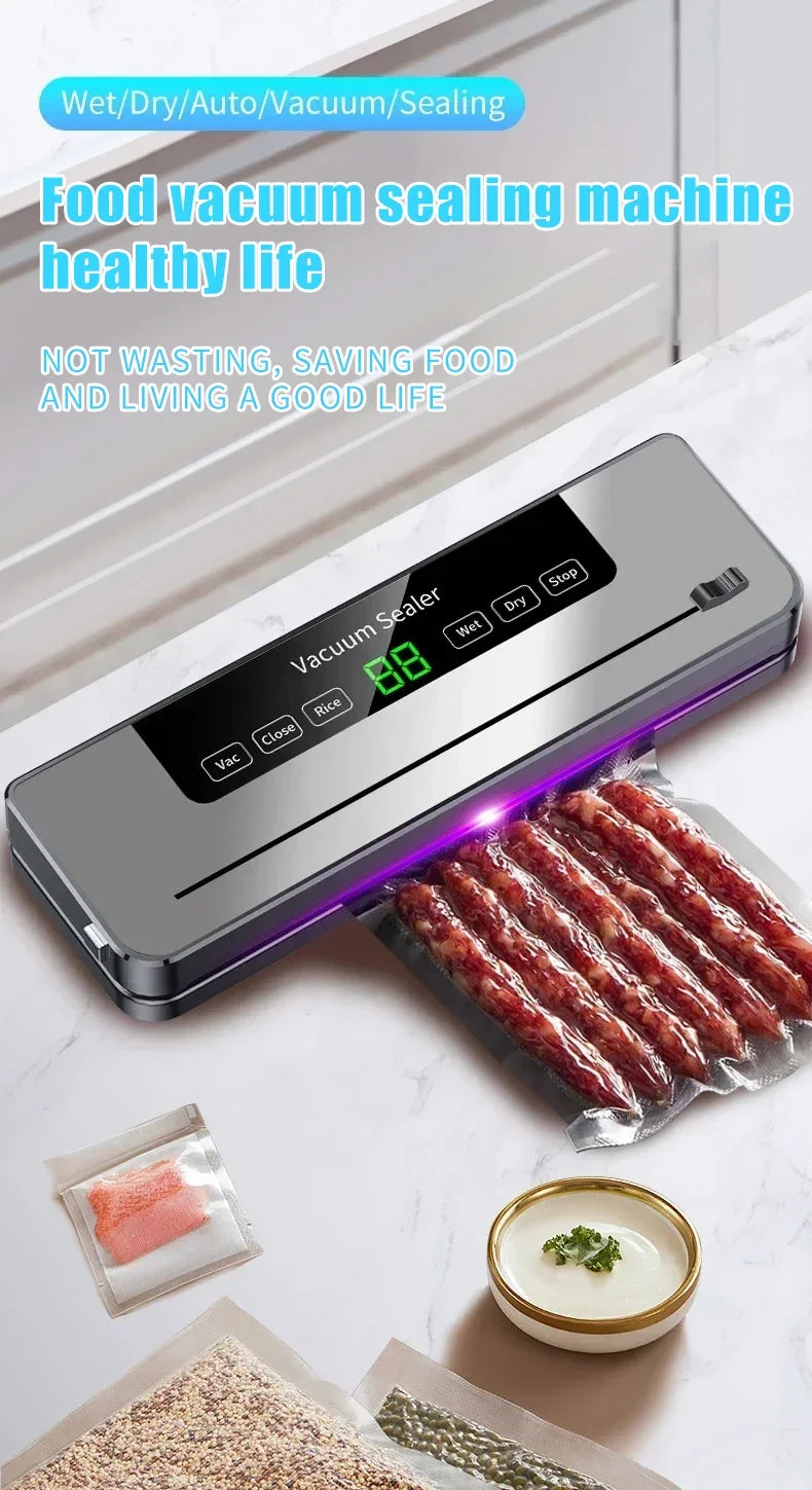 Food Vacuum Sealer Machine with UV & Built-in Cutter | Dry & Wet Kitchen Food Storage