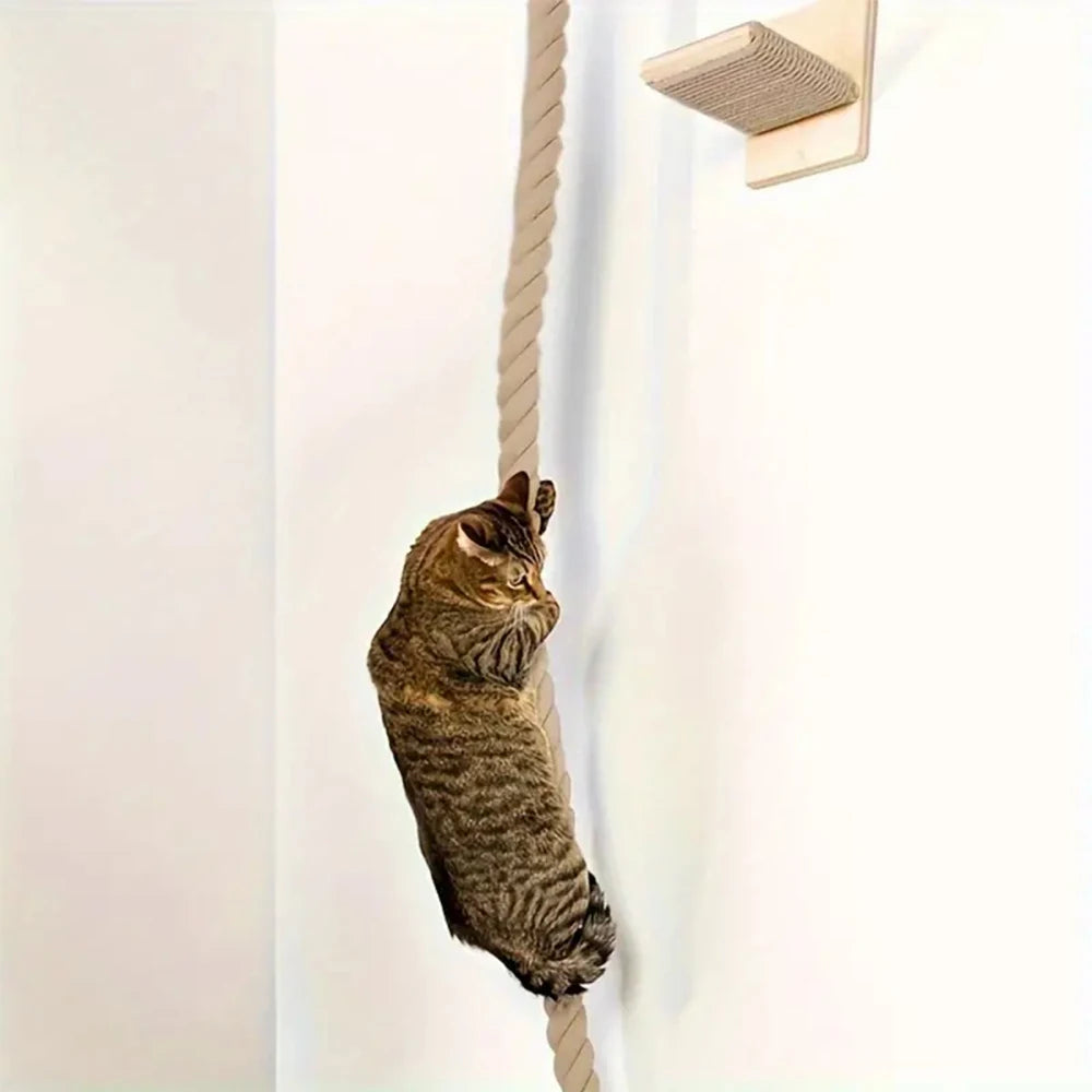 Wall Mounted Wooden Cat Tree Climbing Shelf | Sisal Rope Claw Grinding Indoor Furniture