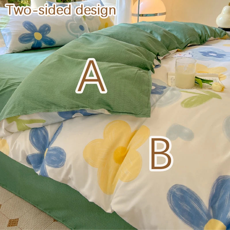 Kawaii Bear Floral Bedding Set | Duvet Cover, Pillowcase & Sheet Full Queen King