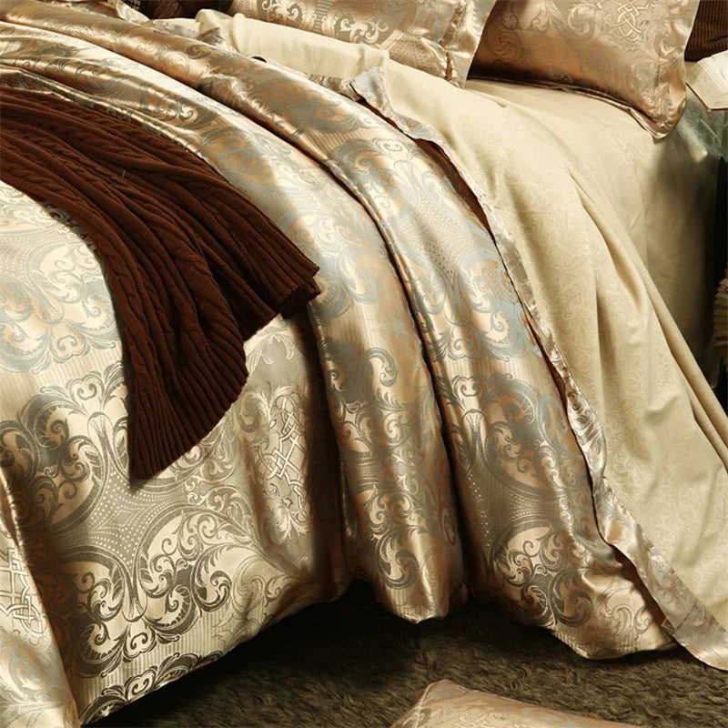 Luxury Satin Jacquard Duvet Cover Set | European Wedding Bedding King Queen Size